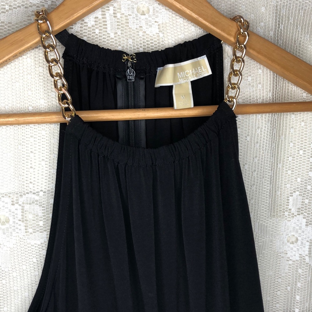 Michael Kors Black Halter Jumpsuit with Gold Chain Neckline Detail. Size M
